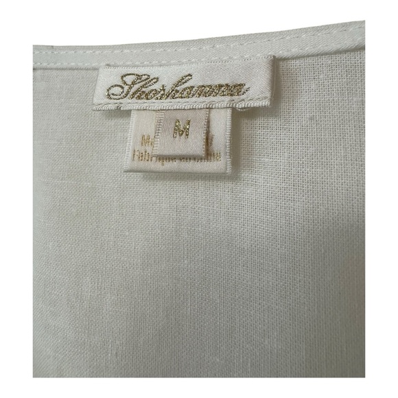 SHOSHANNA | NWT $378 Diego Linen Embroidered Top in White/Blue, Size Medium - Picture 7 of 9